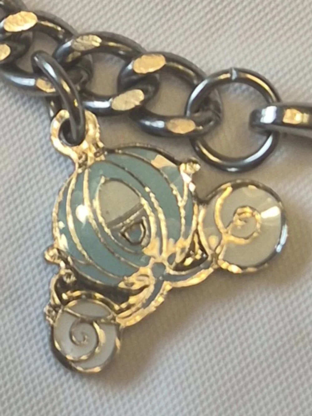 Vintage Disney Silver Tone Enamel Cinderella Charm Bracelet